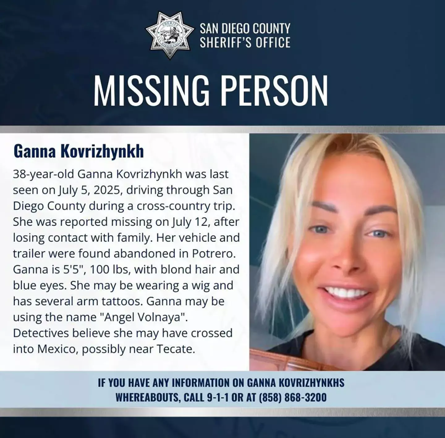 Police are searching for the missing Florida woman (San Diego County Sheriff’s Office)