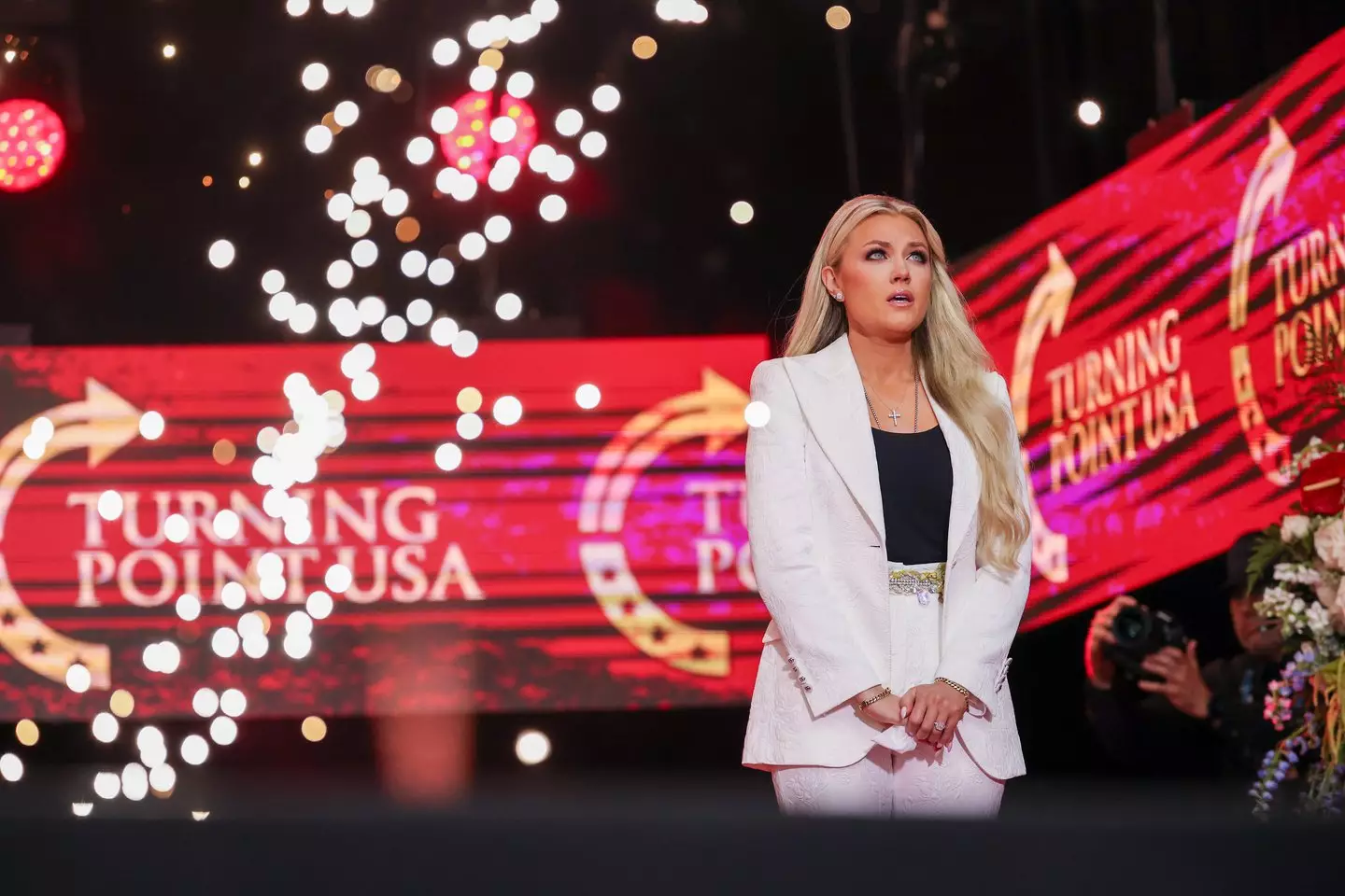 Erika Kirk can be heard laughing as she speaks to Turning Point USA workers after Charlie's memorial (Win McNamee/Getty Images)