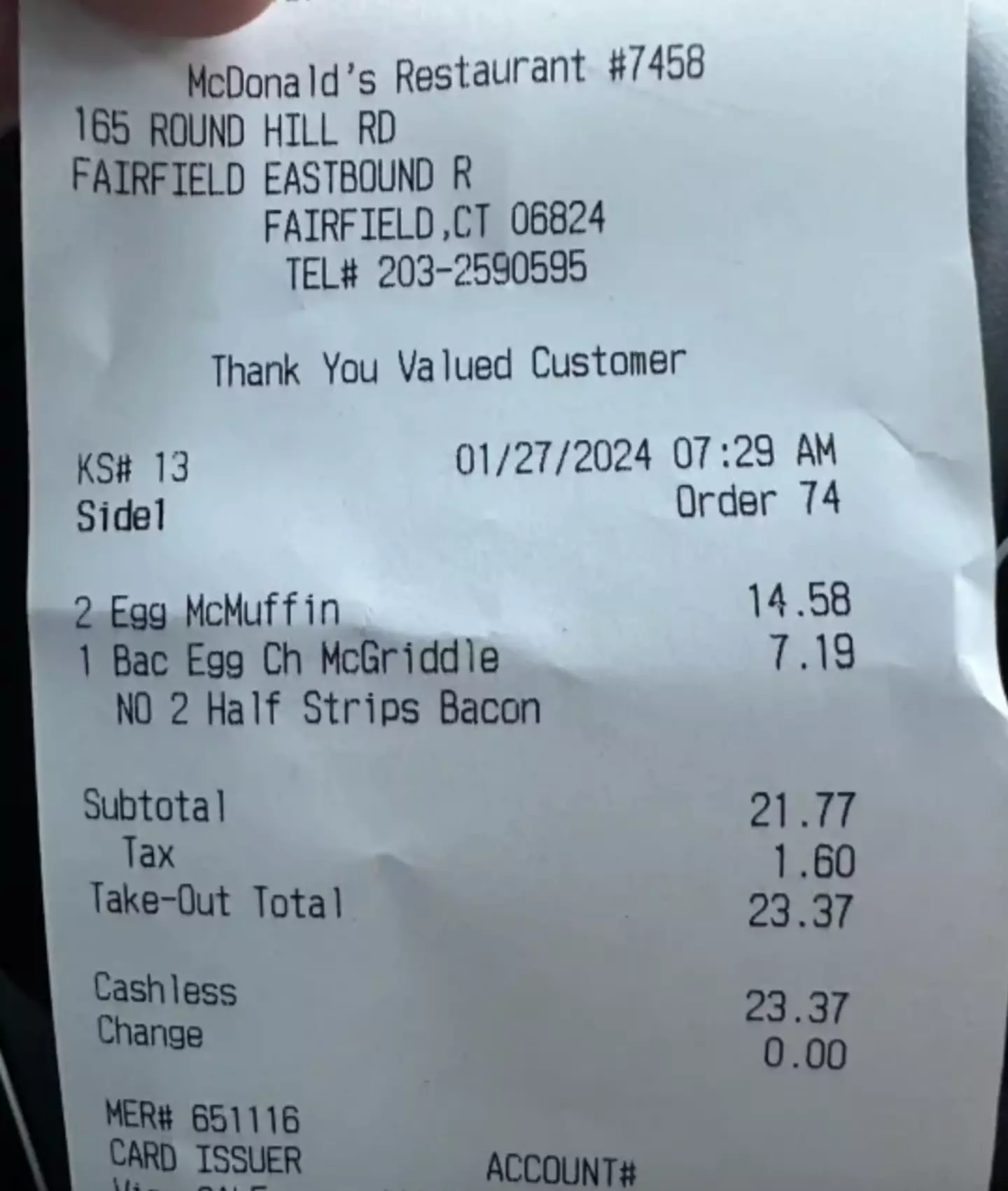 An X user shared a receipt showing McDonald's Egg McMuffins being charged at $7.29 each.
