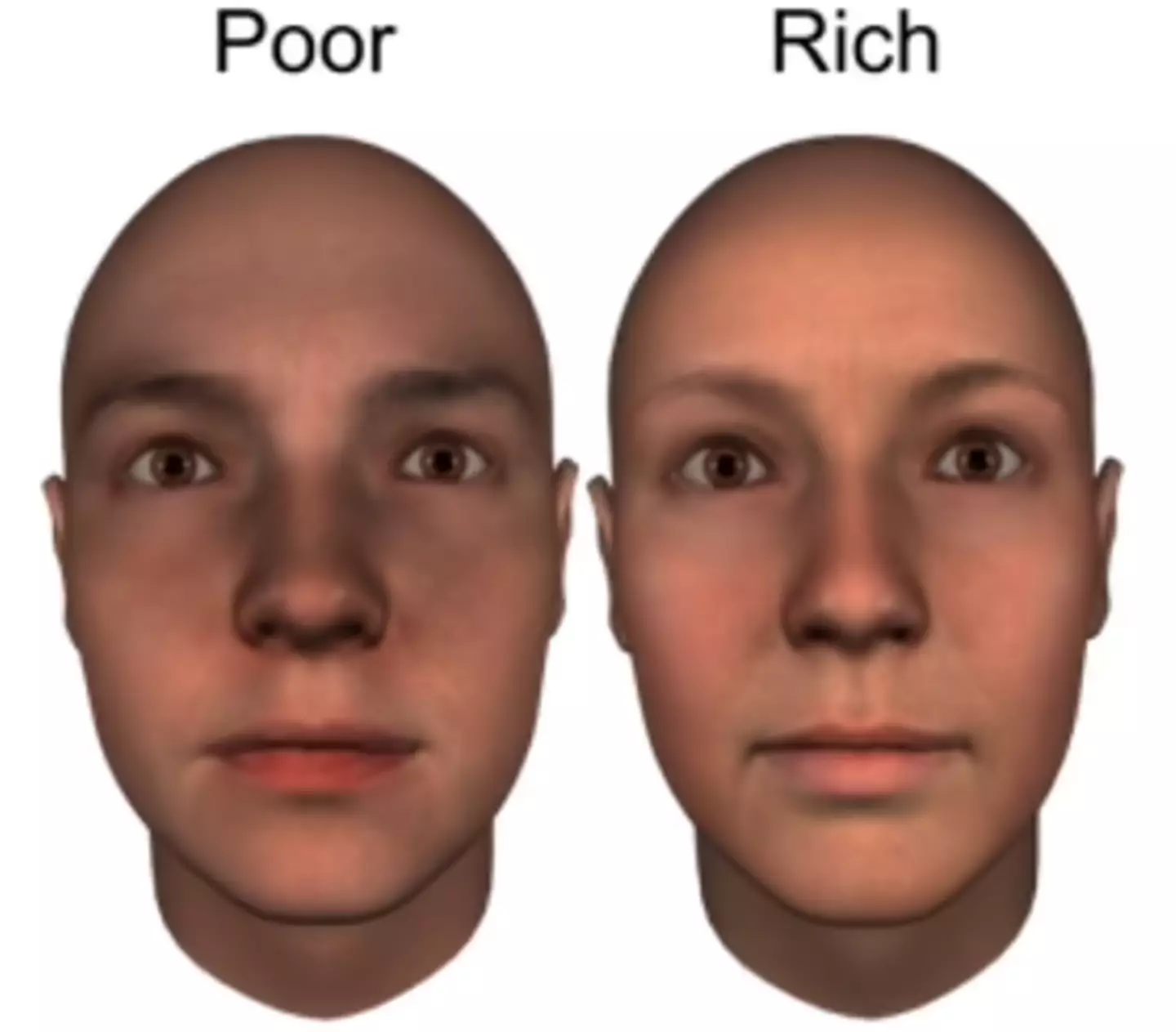 'Poor' face (left) and 'rich' face (right) comparison.