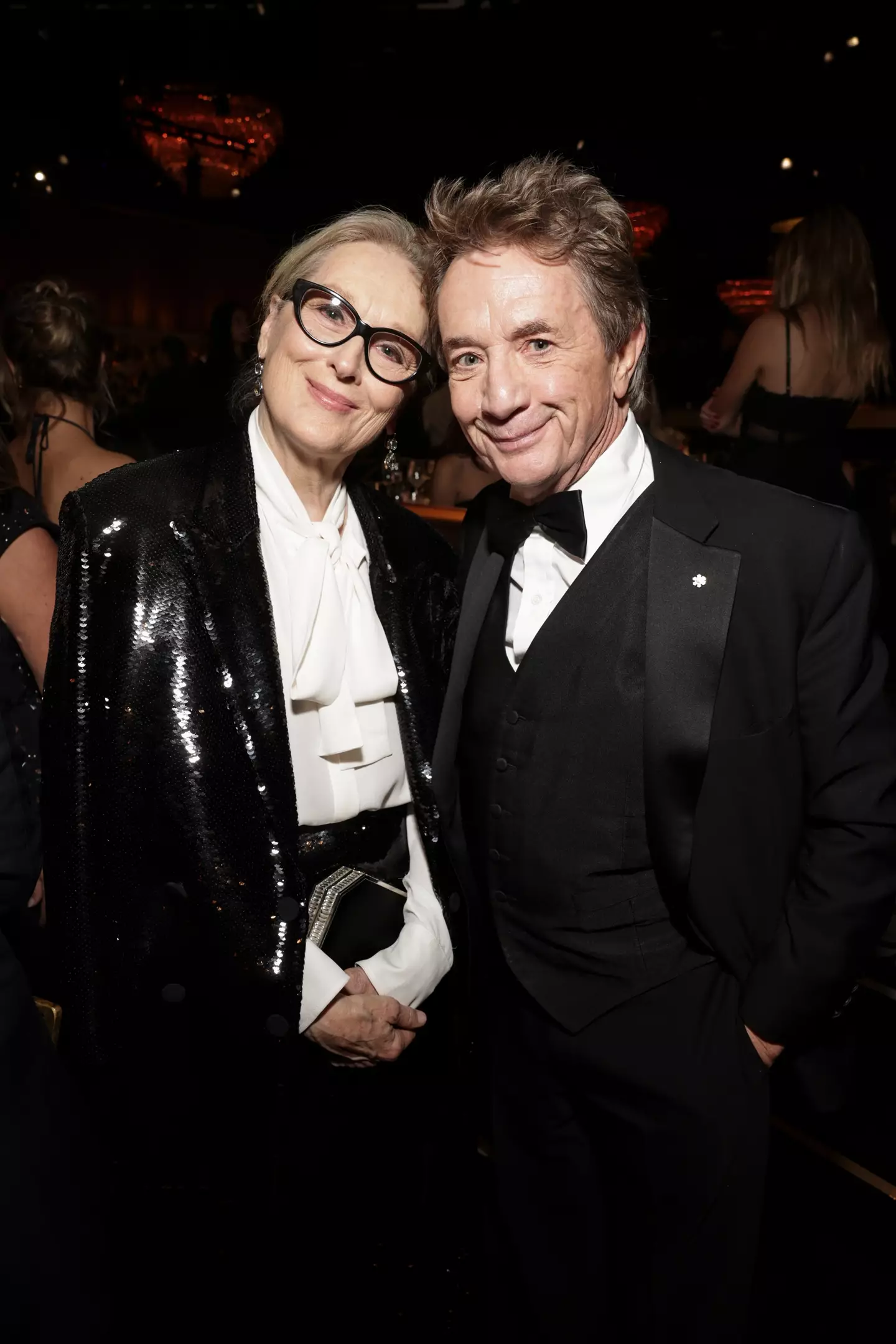Meryl Streep and Martin Short pictured at the 2024 Golden Globes.