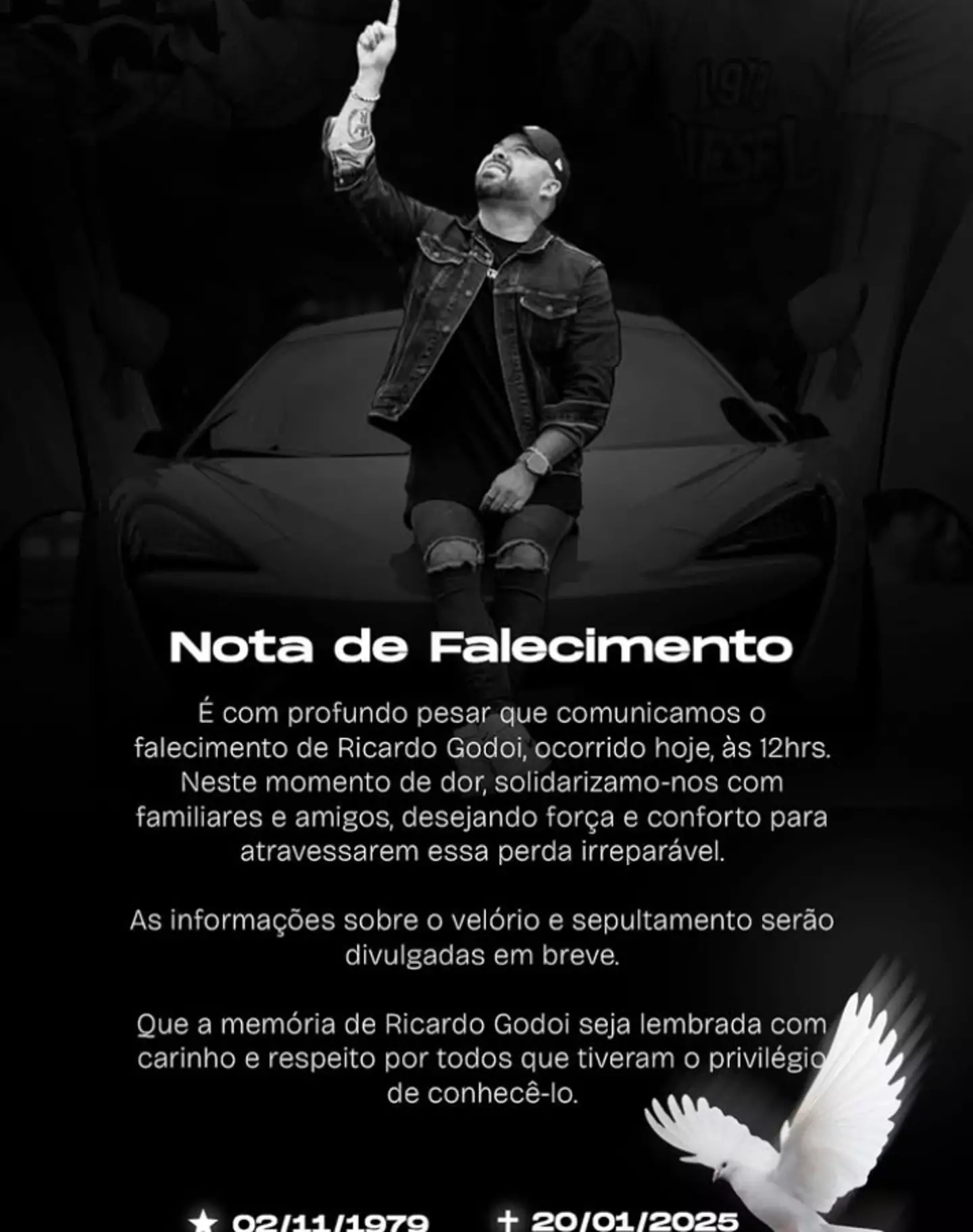 The notice confirmed his death (Instagram/@ricardo.godoi.official)