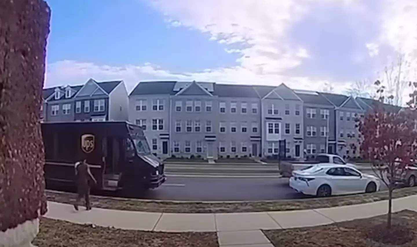 A Ring doorbell camera picked up the moment the UPS truck was stolen.