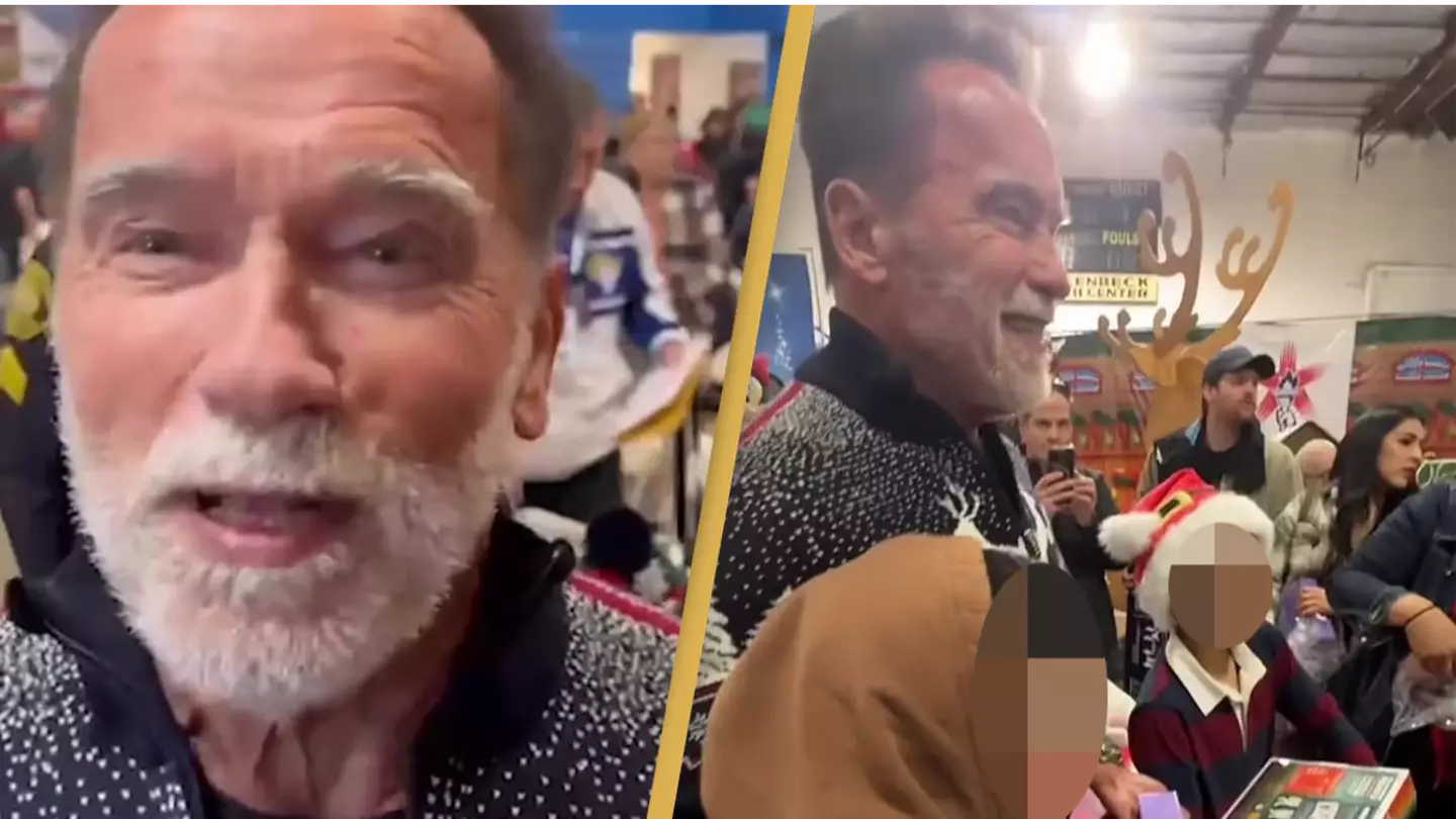 Arnold Schwarzenegger gives out toys to children in need for Christmas