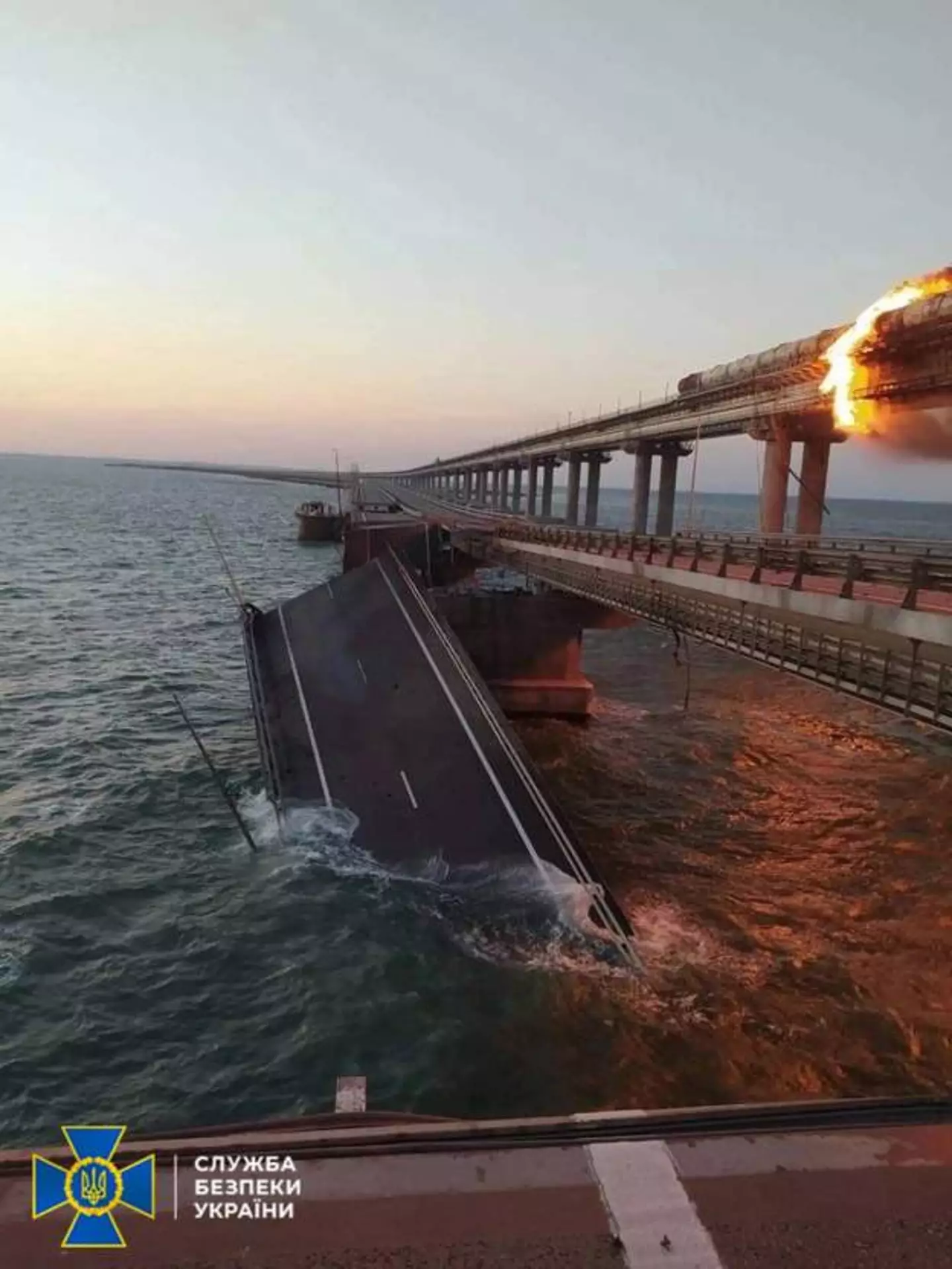 Large sections of the bridge between Russia and Crimea have collapsed.
