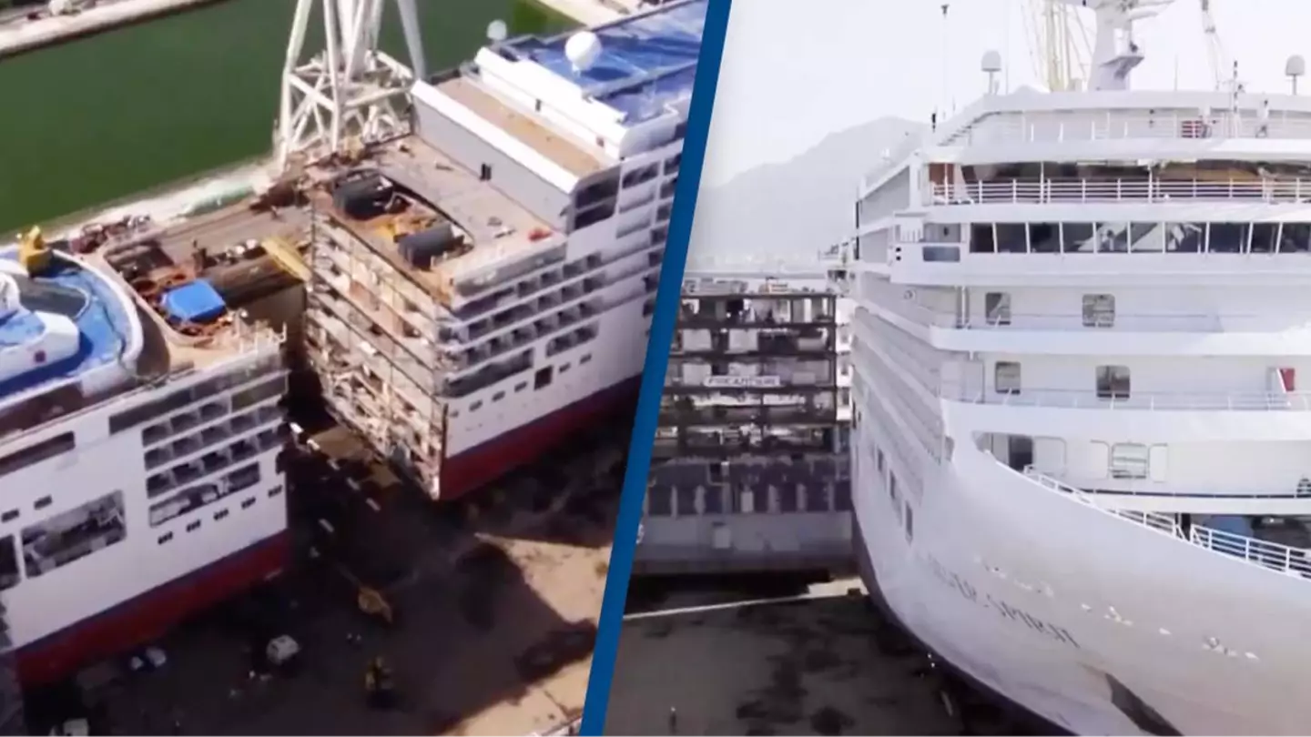 Giant cruise ship gets cut in half to make it bigger in unsettling process people didn't think was possible