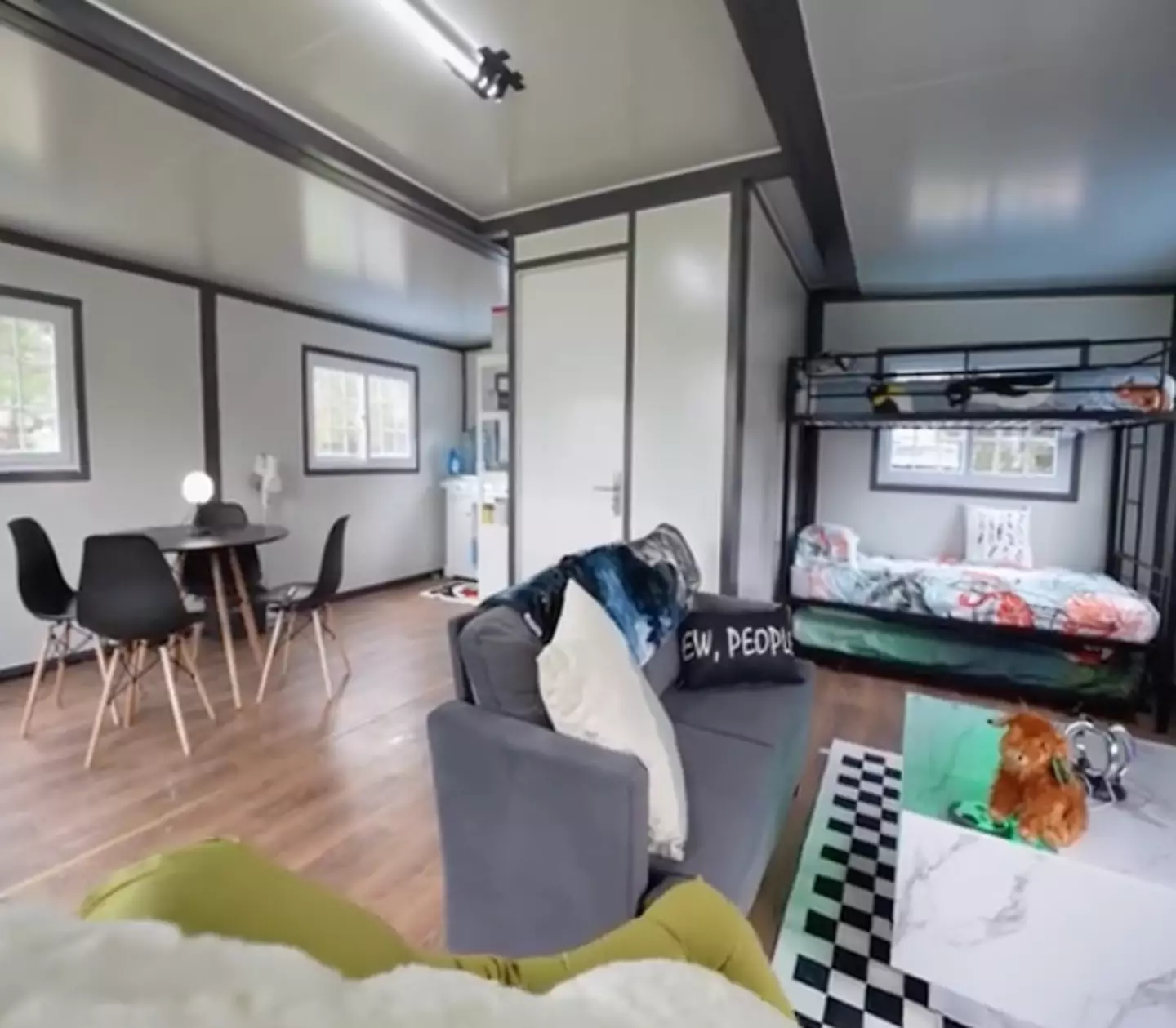 They've managed to squeeze a kitchen, dining area, lounge, bathroom and bedroom in.