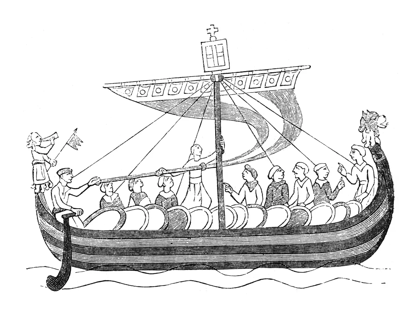 A depiction of an early medieval ship from the Bayeaux Tapestry - note the steering oar on the right-hand side of the ship.