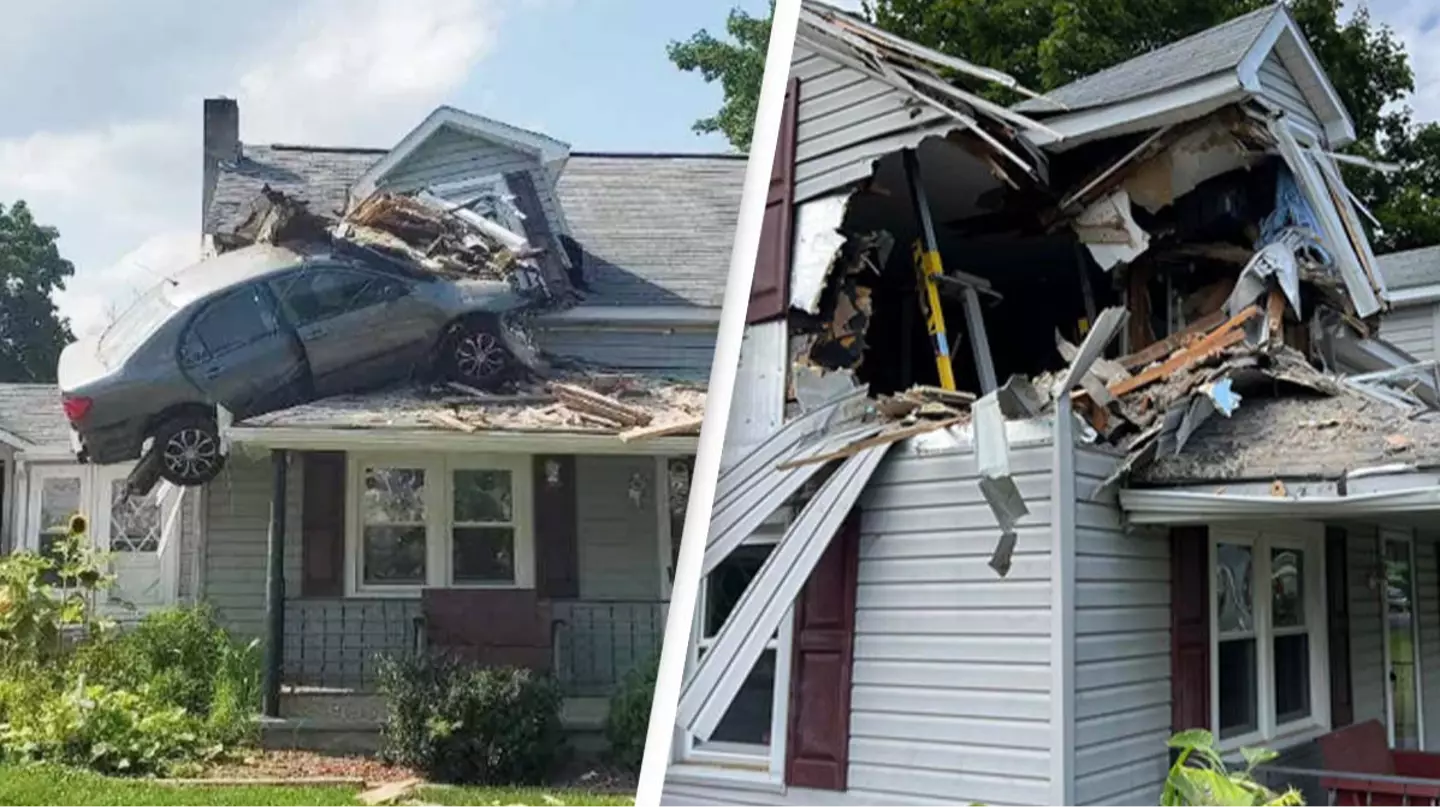 Driver hospitalized after crashing into the second floor of house