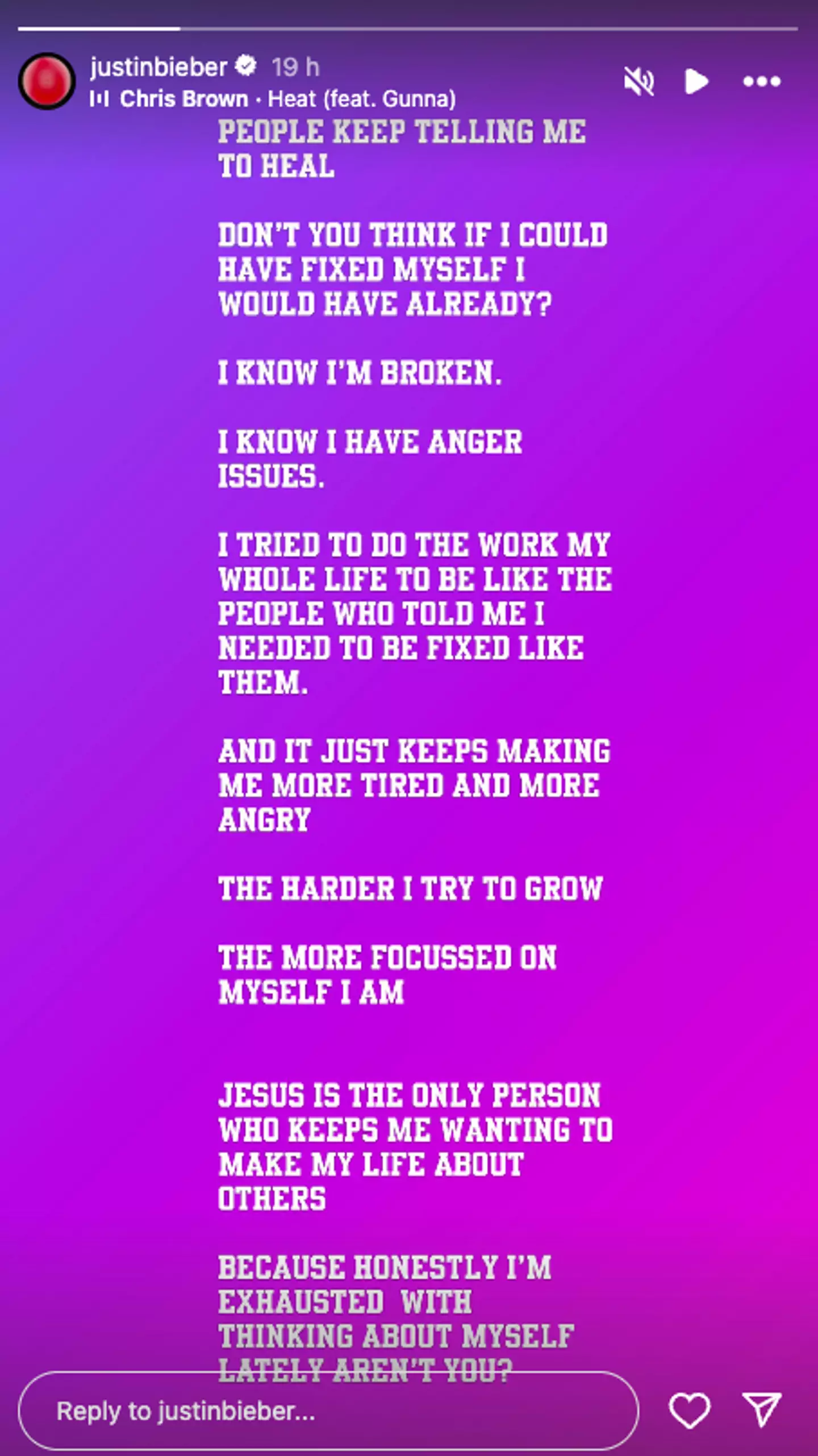 Bieber's latest emotional post (Instagram/justinbieber)