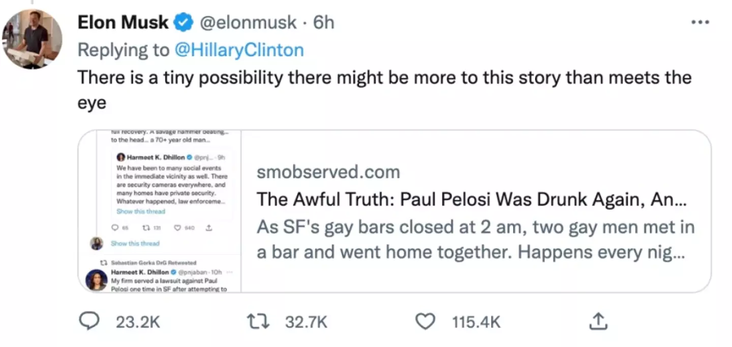 Elon was replying to Hilary.