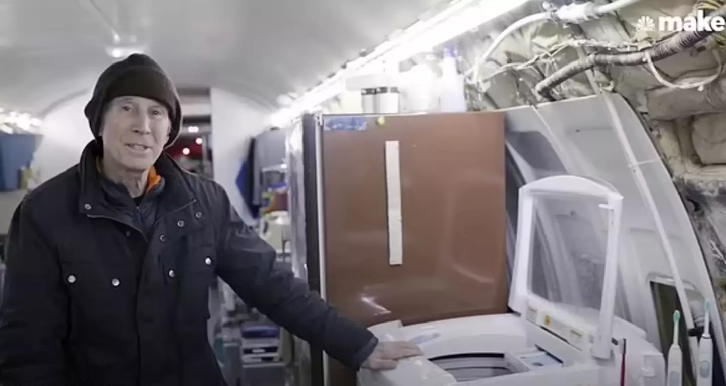 Bruce Campbell inside his plane/house.