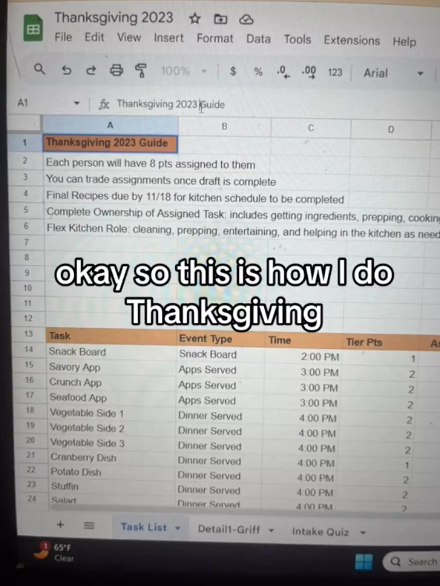 The TikTok user has said her family have a points system when it comes to Thanksgiving tasks.