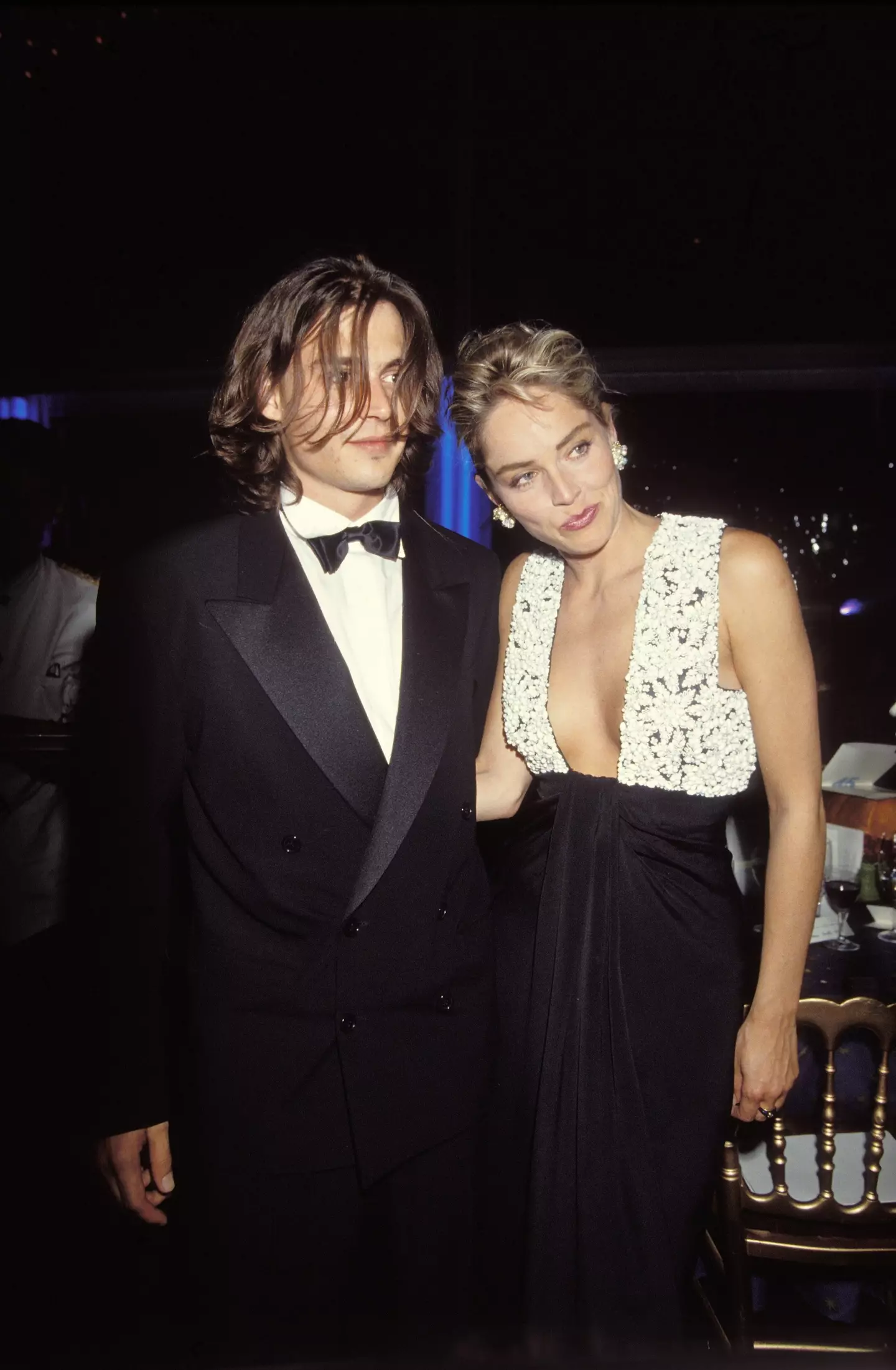 Johnny Depp and Sharon Stone pictured in 1992. Credits:Pool ARNAL/PAT/GARCIA/Gamma-Rapho via Getty Images 