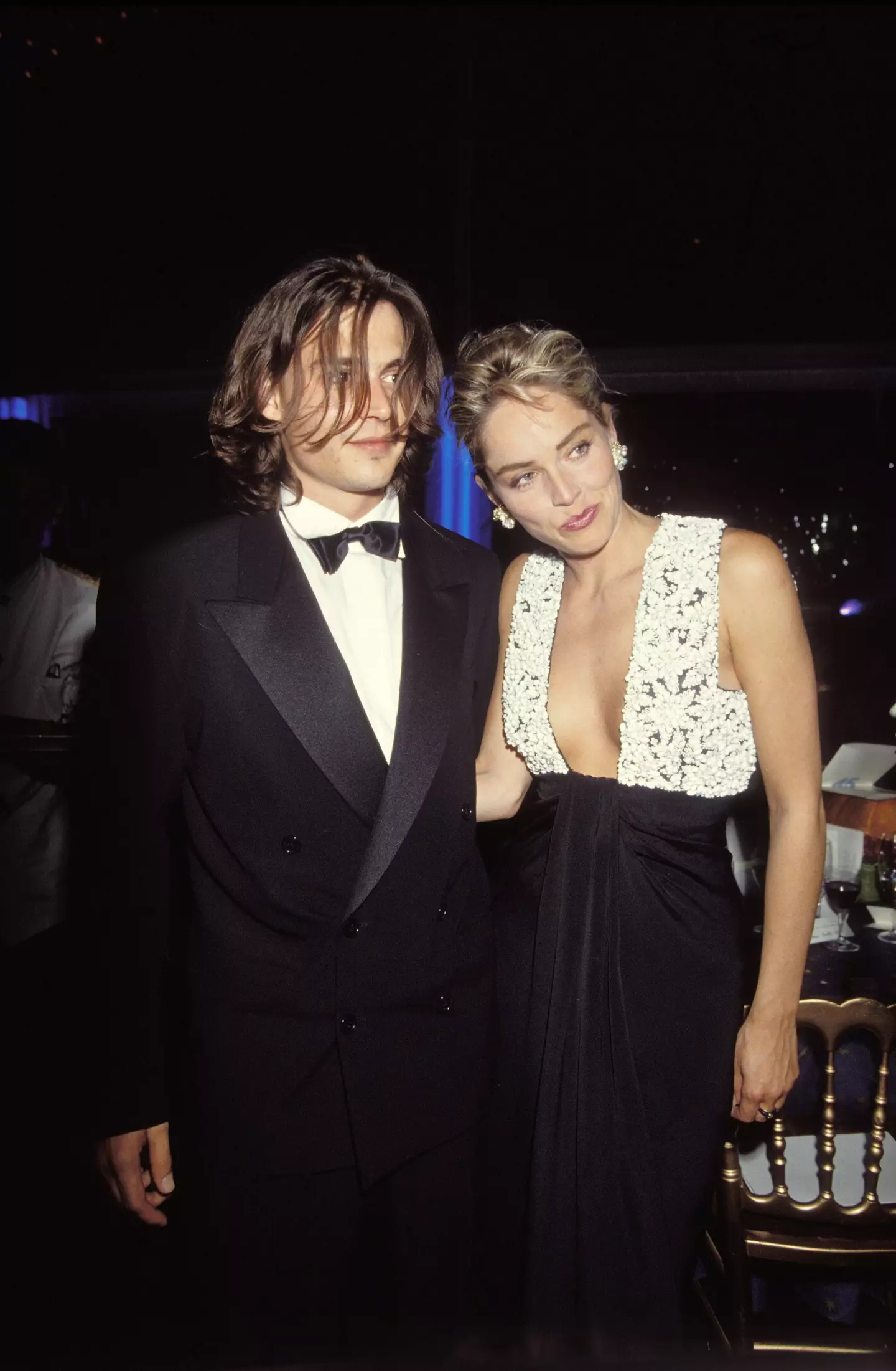 Johnny Depp and Sharon Stone pictured in 1992. Credits:Pool ARNAL/PAT/GARCIA/Gamma-Rapho via Getty Images