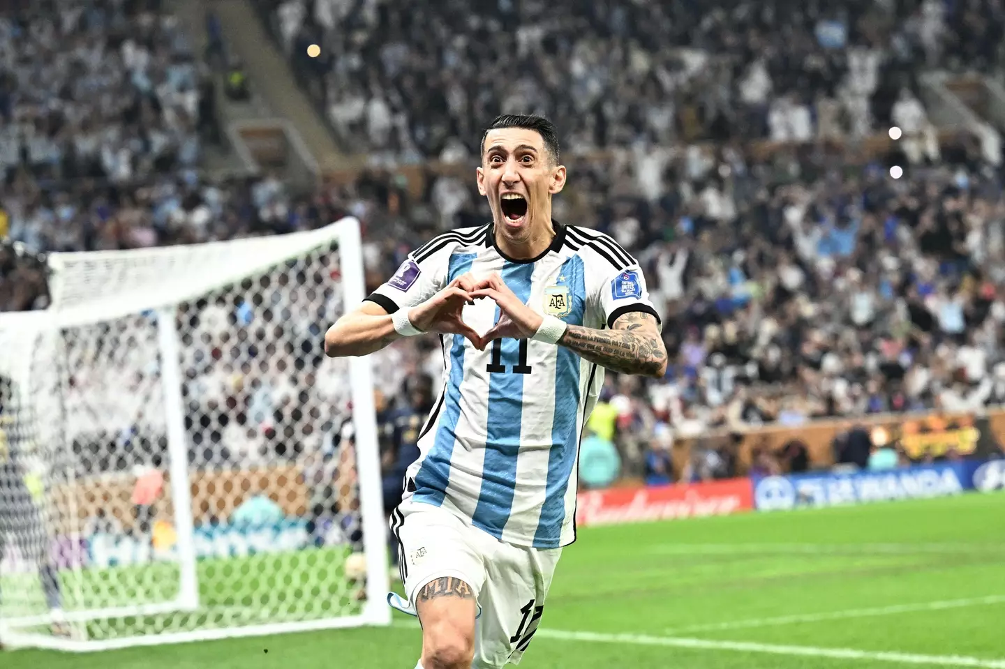 Angel Di Maria celebrates Argentina's second goal.