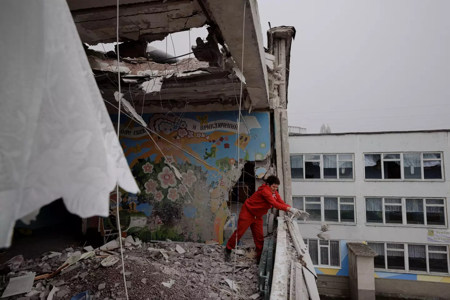 Debris from a shelled school in Kharkiv.