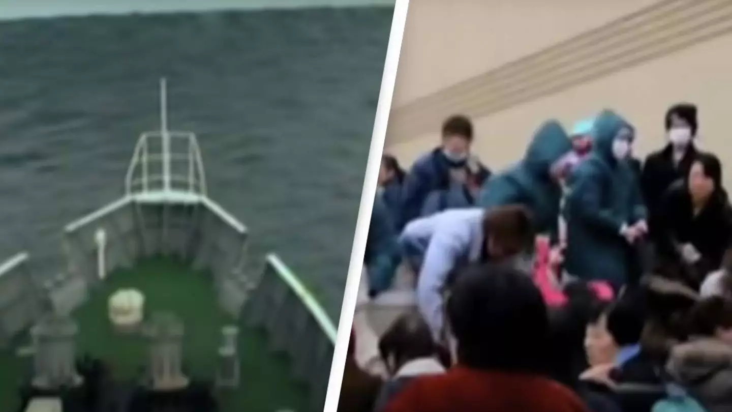 Incredibly rare footage shows the moment ship passes over tsunami wave