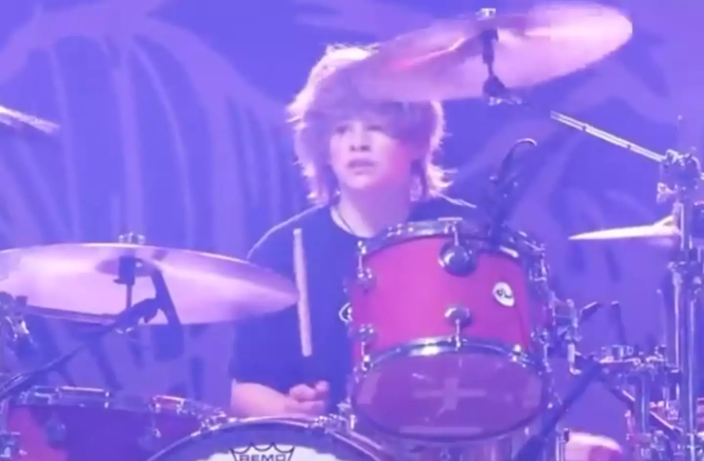 Shane Hawkins on the drums at Wembley Stadium last night.