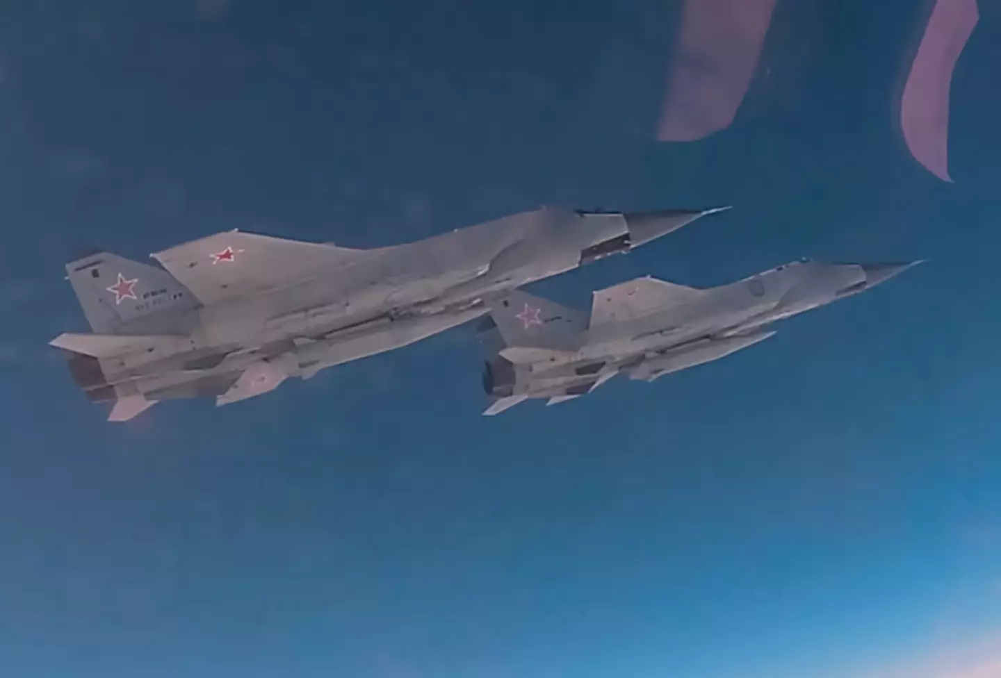 Russian MiG-31 fighter jets equipped with hypersonic ballistic missiles during military drills (RUSSIAN DEFENCE MINISTRY PRESS SERVICE)