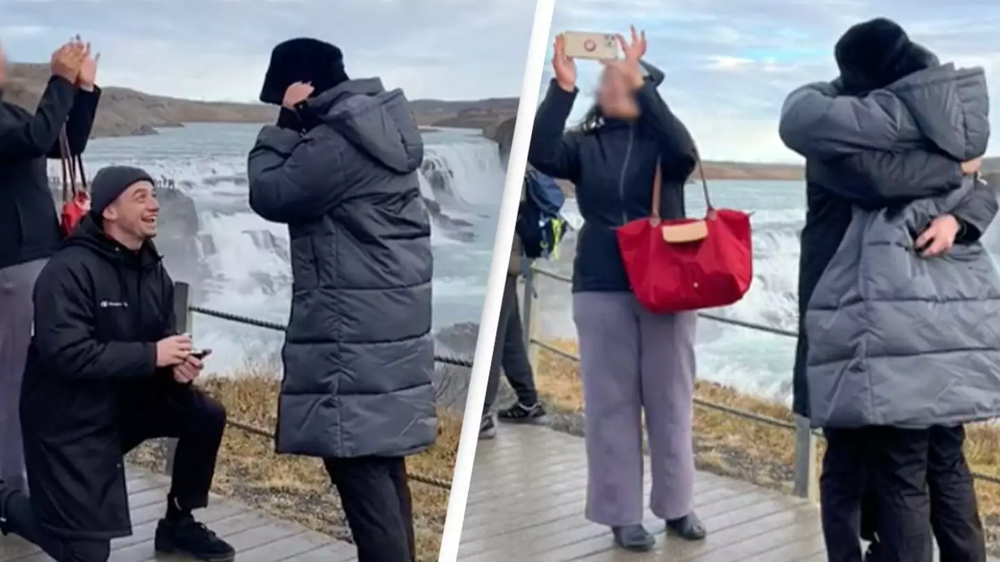 Tourist slammed for crashing couple's proposal video