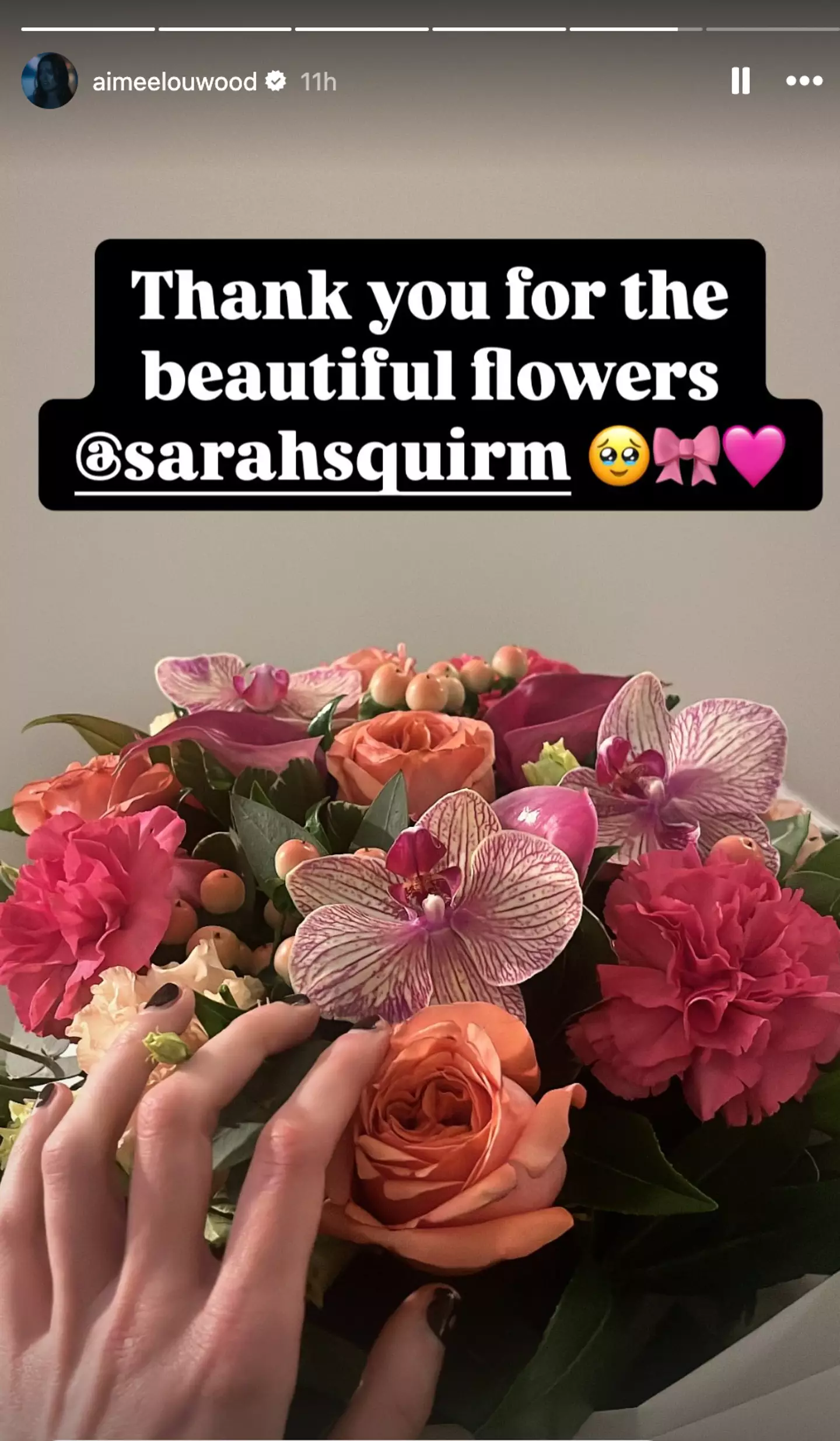 Sarah Sherman has since sent a bouquet of flowers to Wood (Instagram/aimeelouwood)