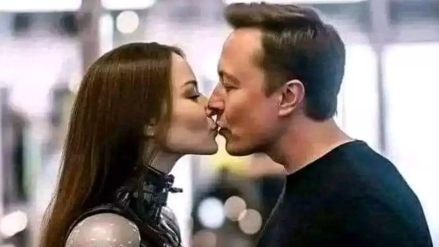 Bizarre photo of 'Elon Musk kissing a robot' is leaving people baffled
