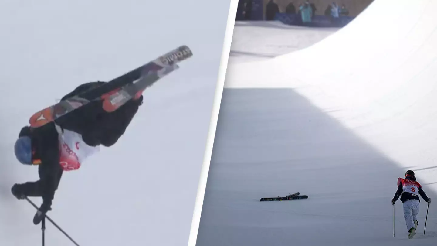 Olympic Skier Runs Up Halfpipe To Check On Injured Teammate