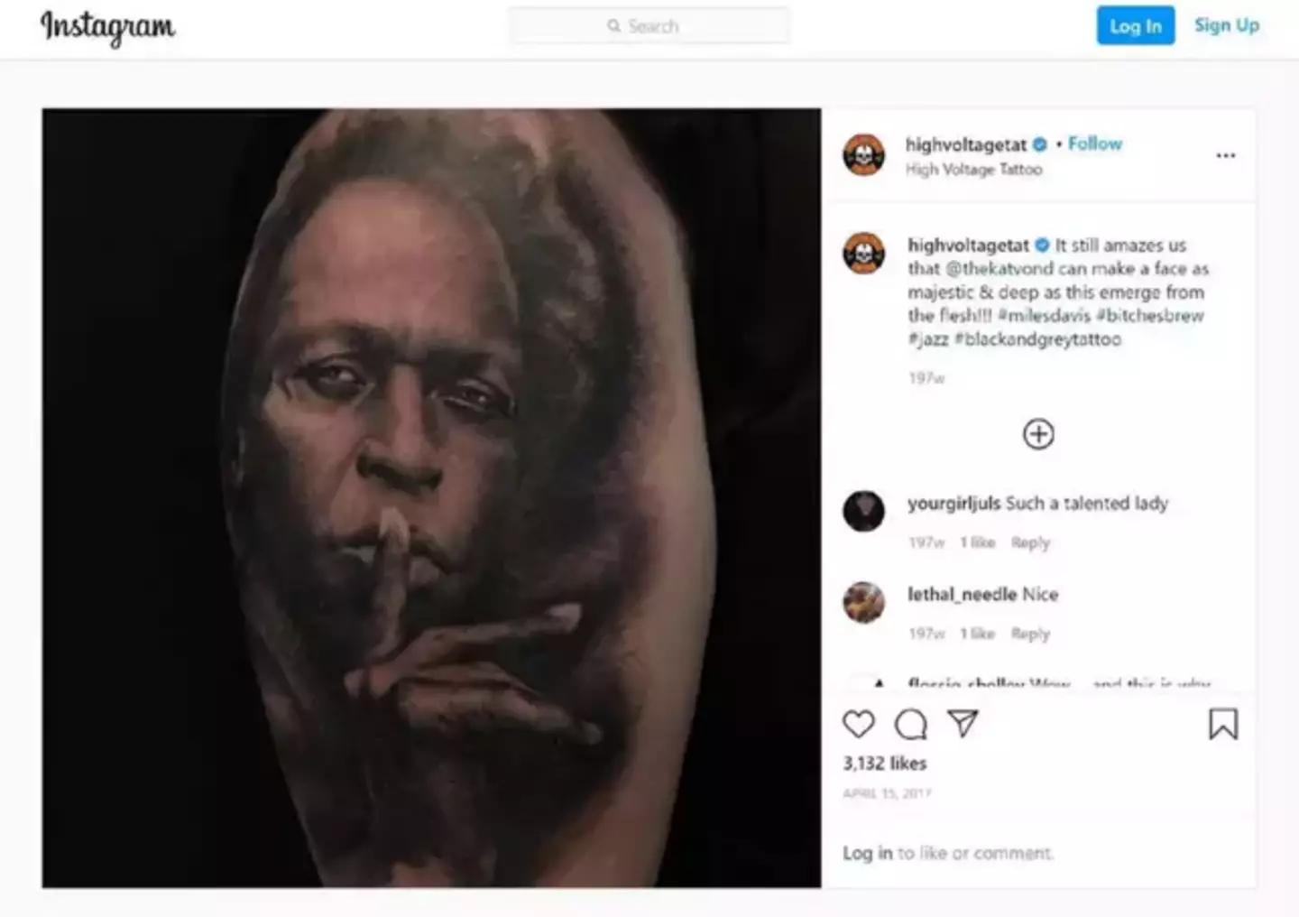 Kat Von D shared her tattoo on Instagram.