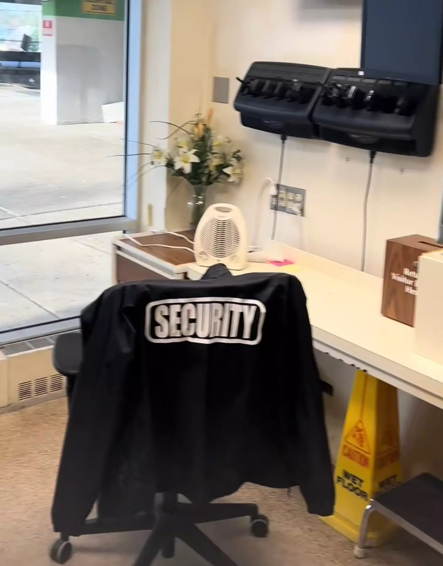 The security jackets were left draped on the back of spinny chairs