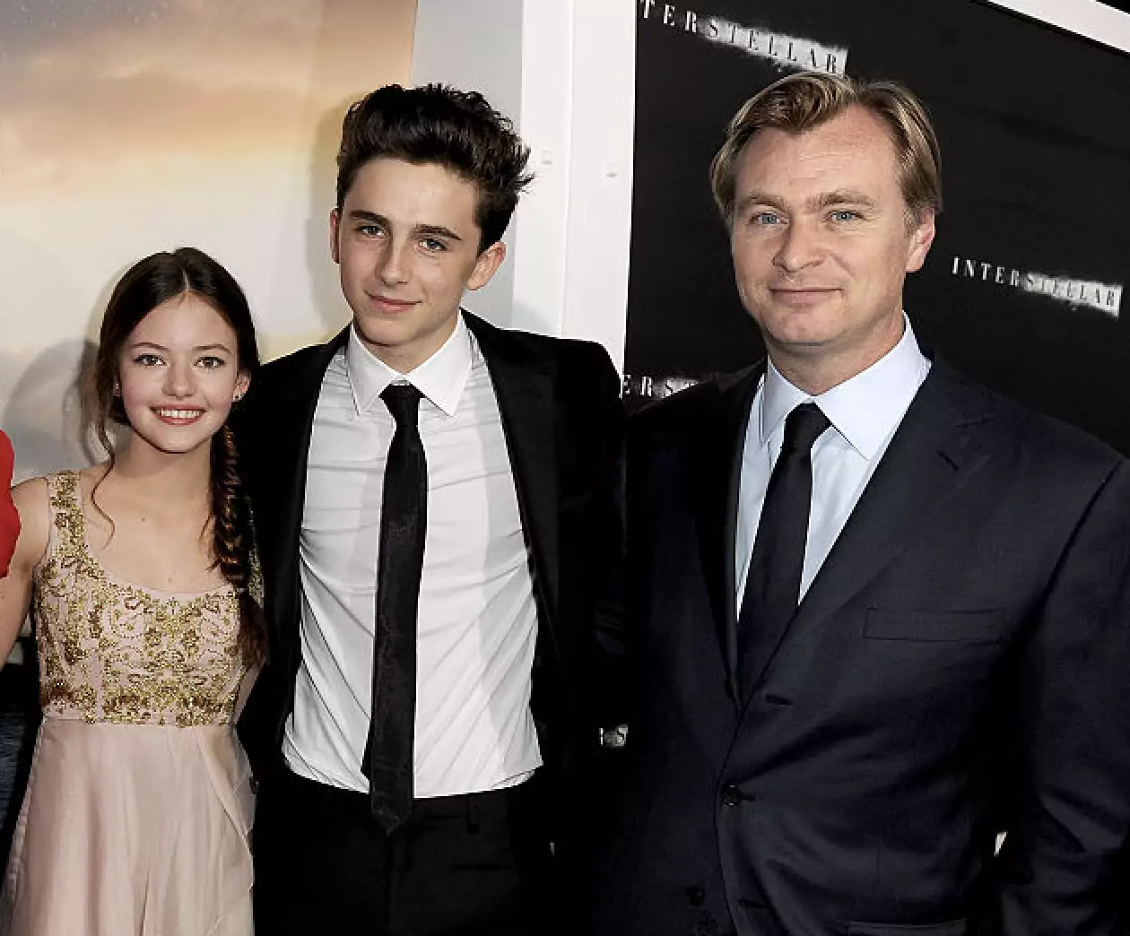 Chalamet pictured with Interstellar co-star Mackenzie Foy and the movie's director, Christopher Nolan (Kevin Winter/Getty Images)