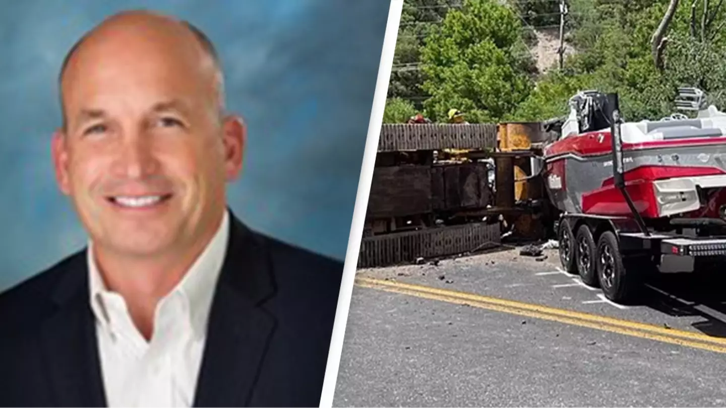 CEO and daughter killed in freak 'Final Destination' accident as bulldozer falls off tow truck and crushes car