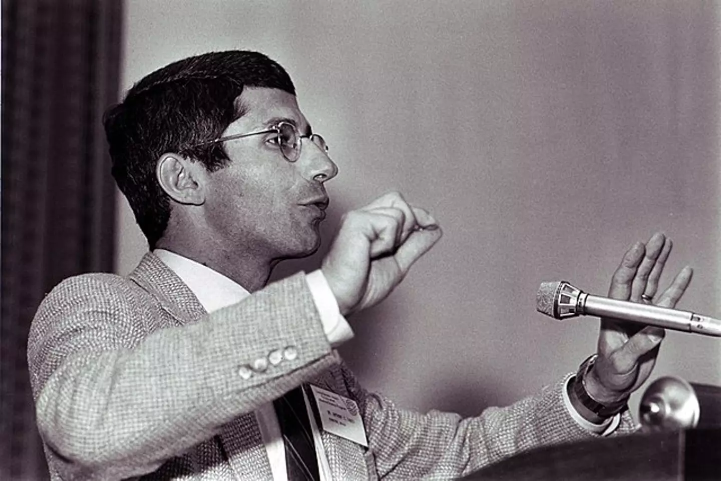 Dr Anthony Fauci delivering a talk on the AIDS epidemic in 1985.