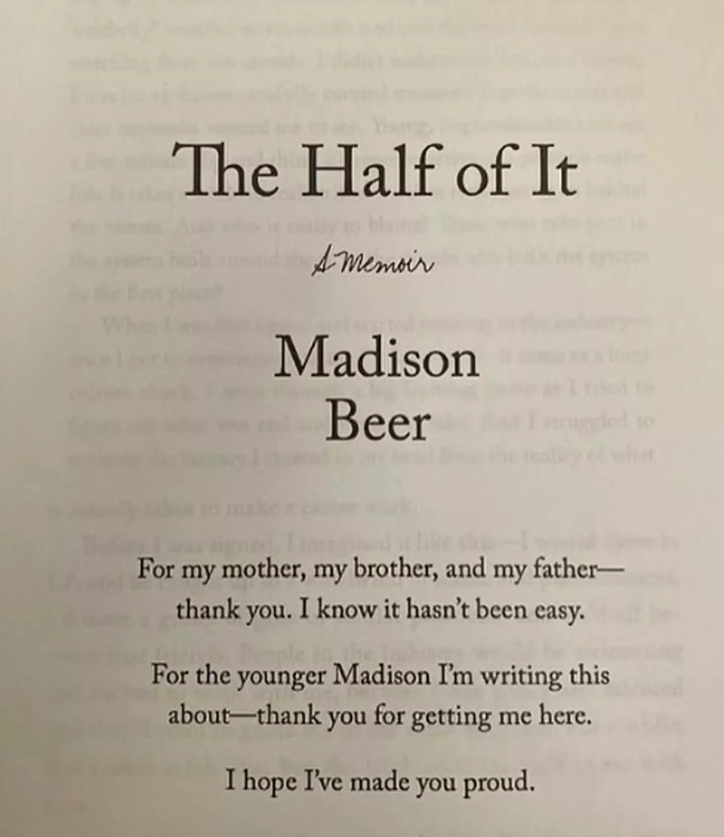 She dedicated the book to her family and younger self.