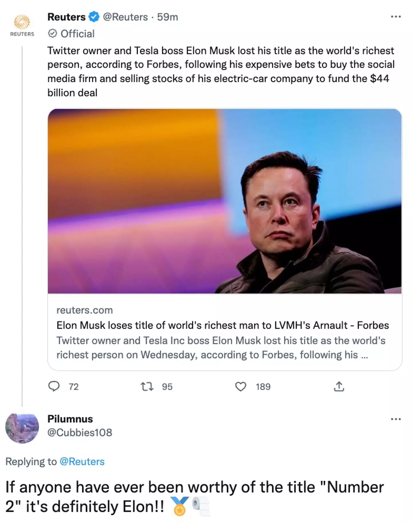 News of Musk's demotion didn't illicit much sympathy from Twitter users.