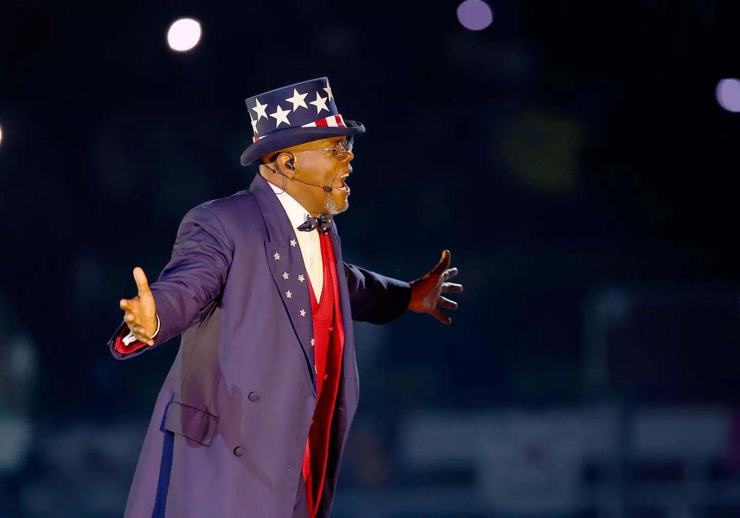 Samuel L. Jackson during the halftime show (Gregory Shamus/Getty Images)