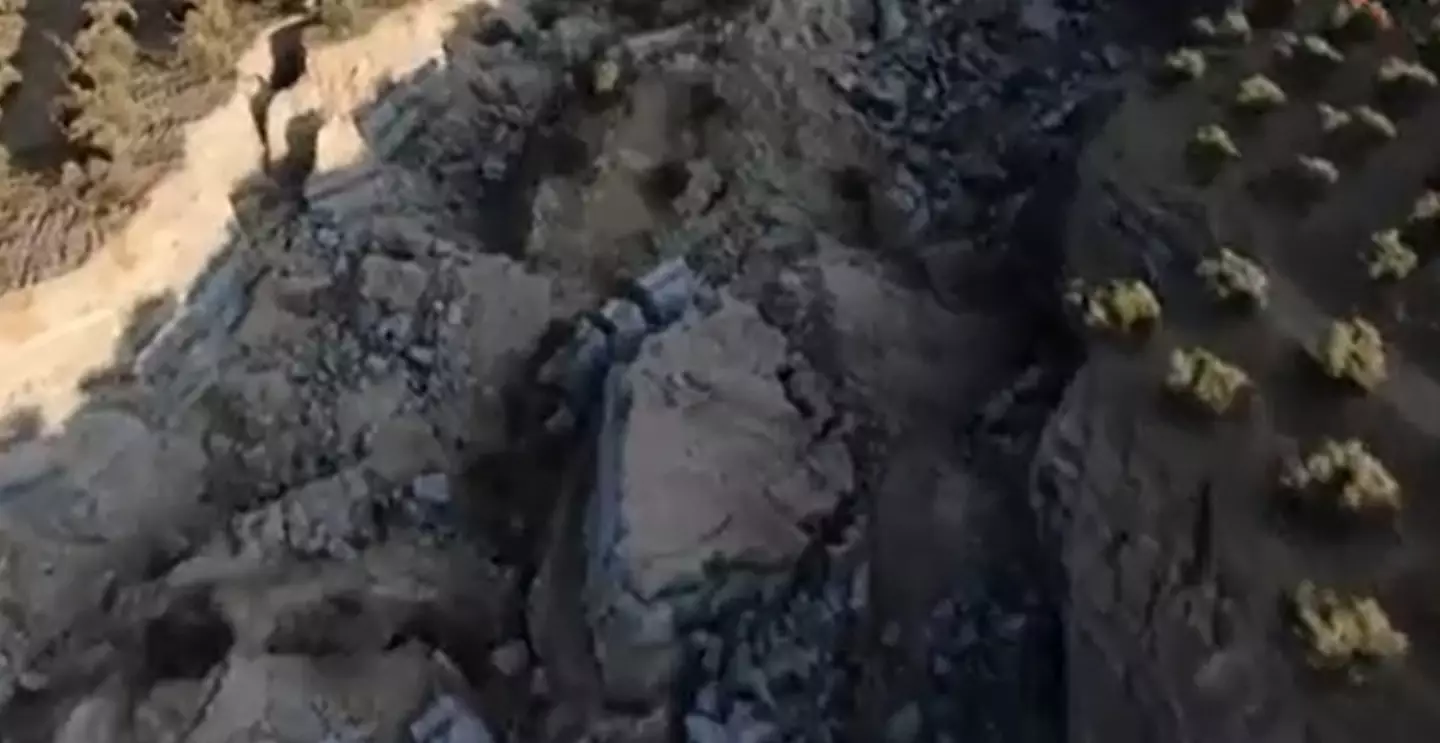 Drone footage has shown a huge chasm torn through Turkey by the earthquake.