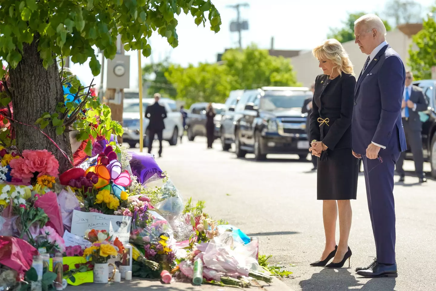 US President Joe Biden and First Lady Jill Biden pay tribute to the victims of a mass shooting in Buffalo, New York, earlier this year.