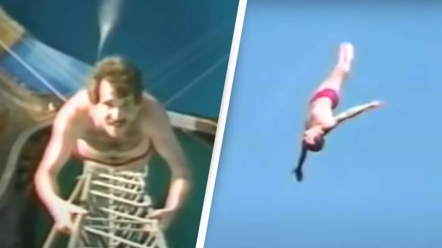 Terrifying footage of man setting world record for highest dive that took decades to beat