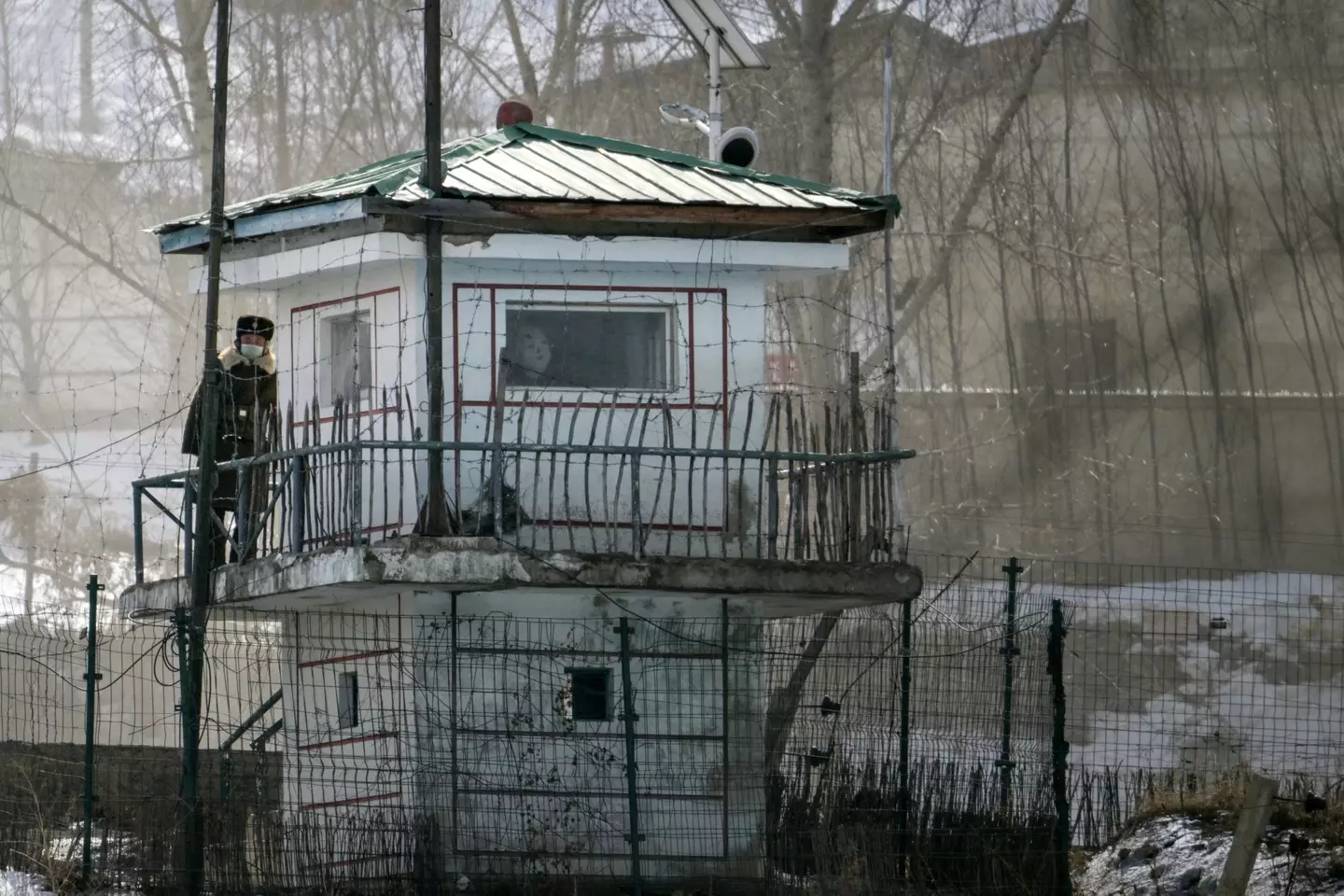 A watchtower on the border in the North Korean village of Hyesan.