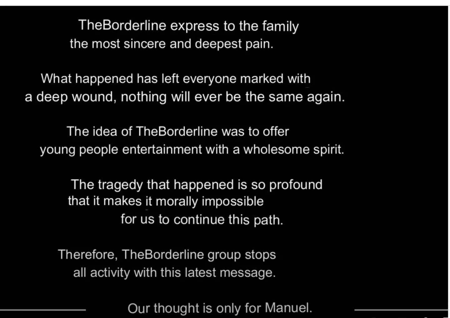 The translated statement issued TheBorderline's YouTube channel.