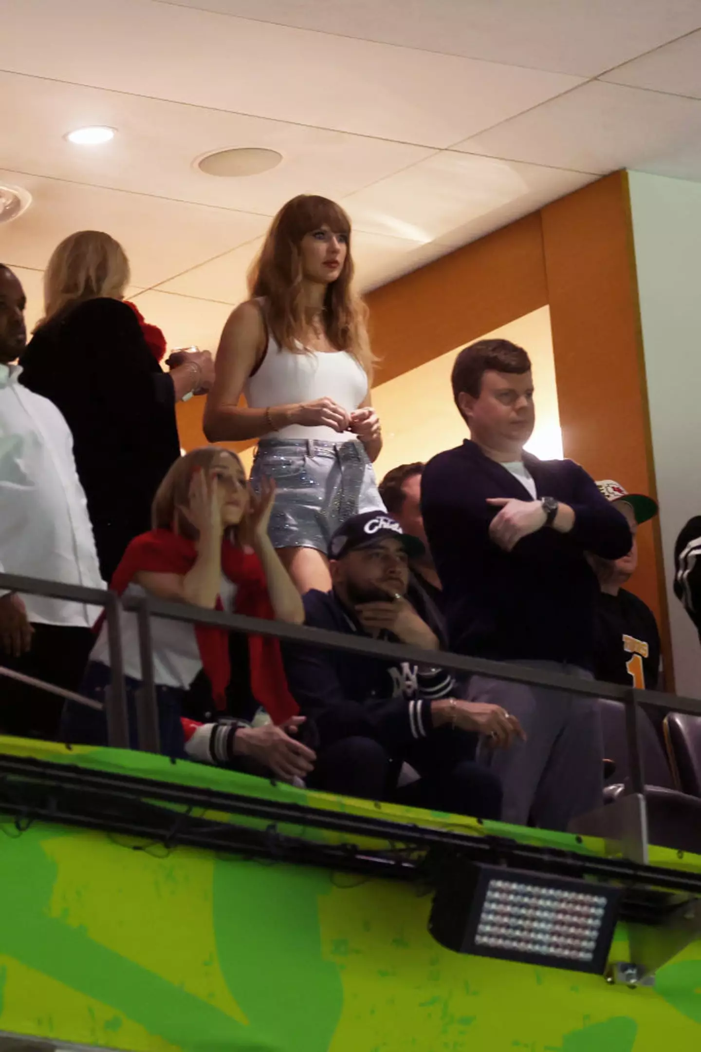 Taylor Swift cheering on her boyfriend Travis Kelce at the Super Bowl (Gregory Shamus/Getty Images)