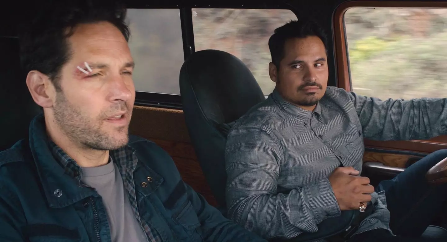 Paul Rudd as Ant-Man alongside Michael Peña as Luis.