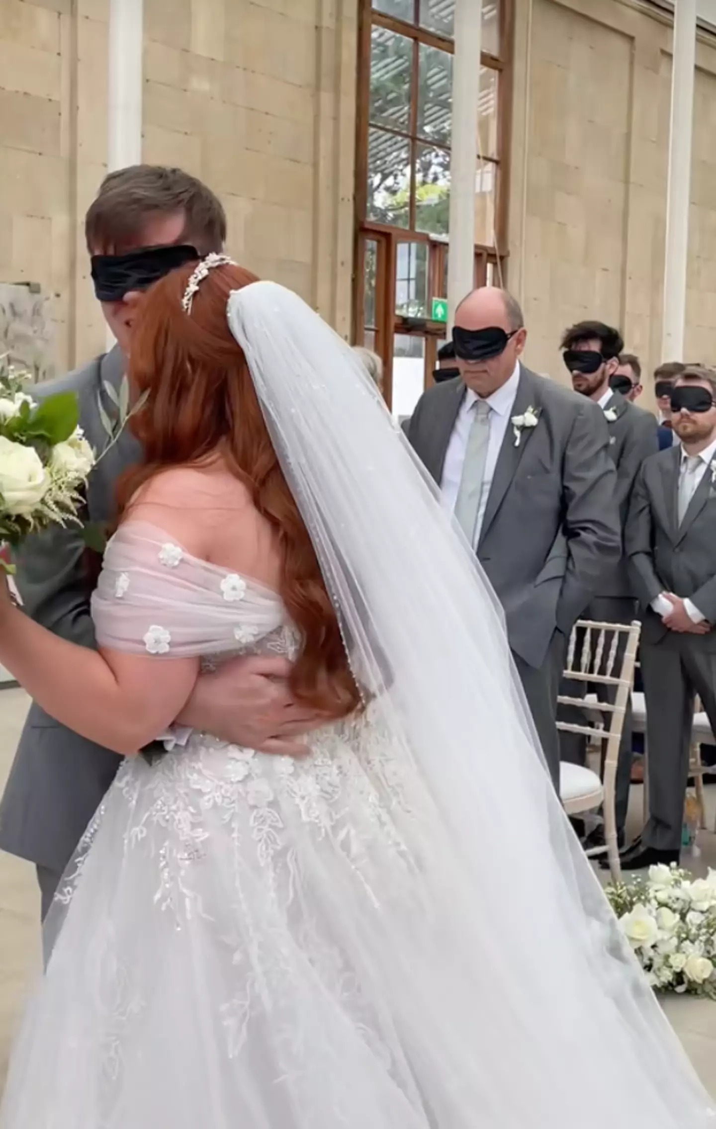 Lucy Edwards asked her groom and guests to wear blindfolds for part of the ceremony.