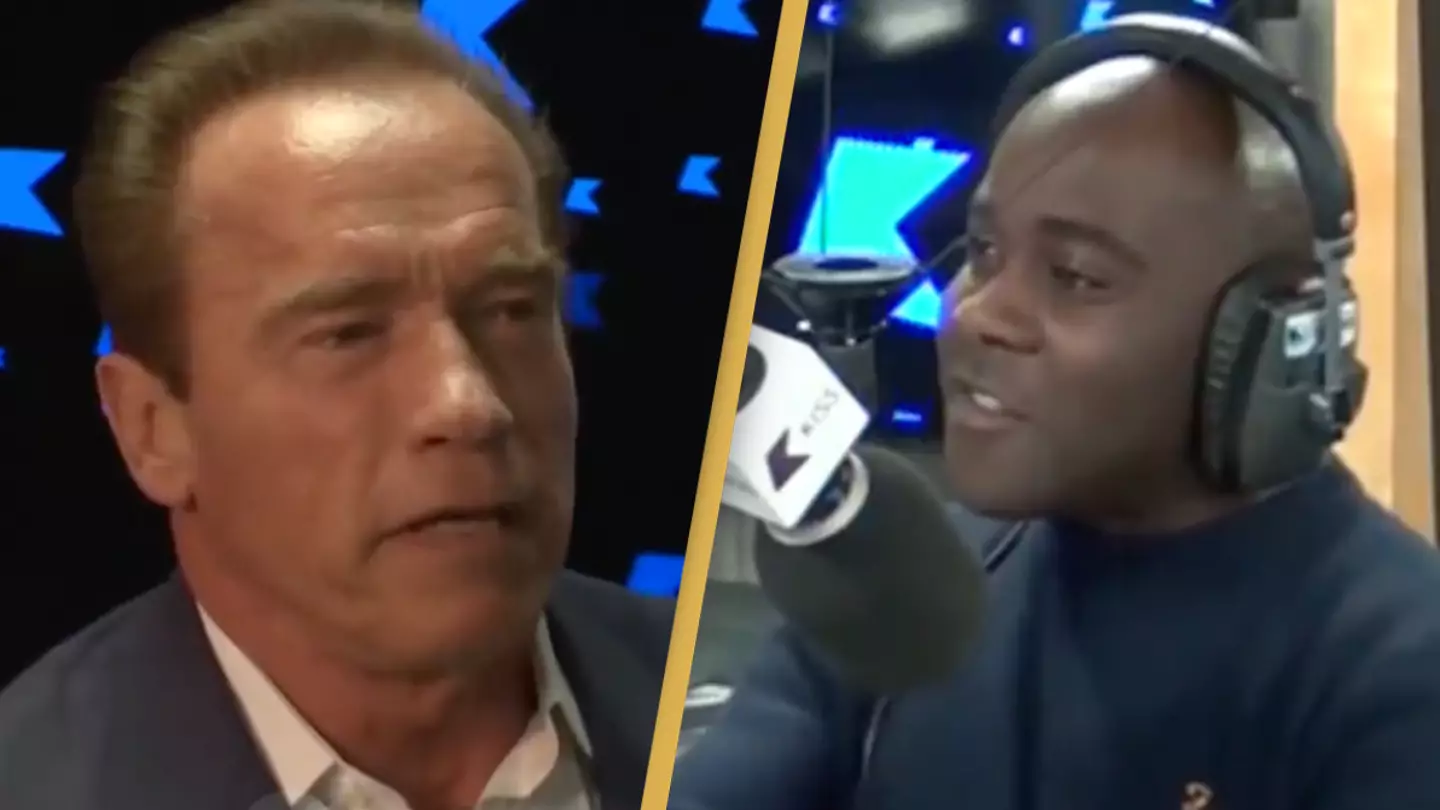 People in stitches at radio show not picking up on Arnold Schwarzenegger's joke about money