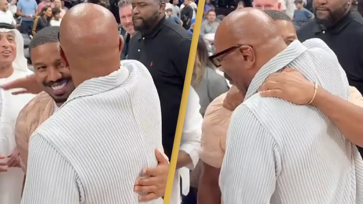 Steve Harvey hugs Michael B. Jordan as they meet after actor split up with his daughter Lori