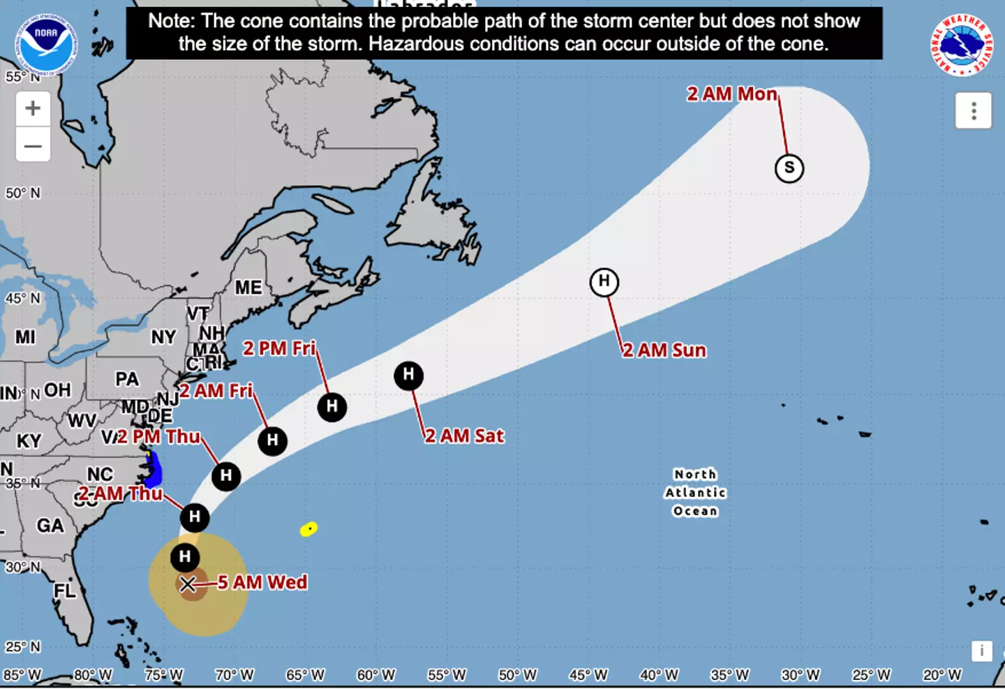 The predicted path or Hurricane Erin (NOAA)