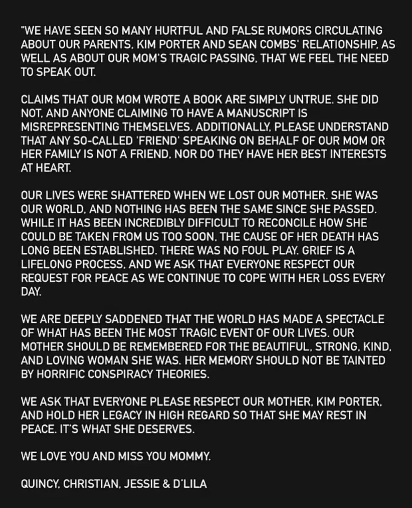 Porter's children have issued a statement following their father's arrest (Instagram)