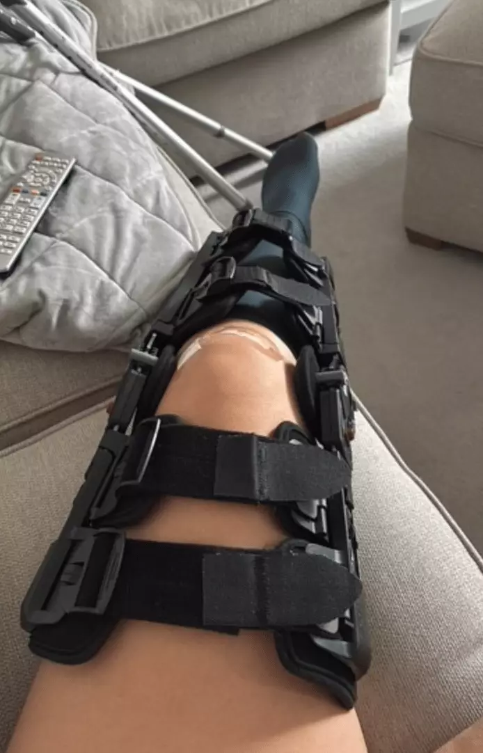I was in a brace and on crutches for 6 weeks after having surgery in early October (Supplied)