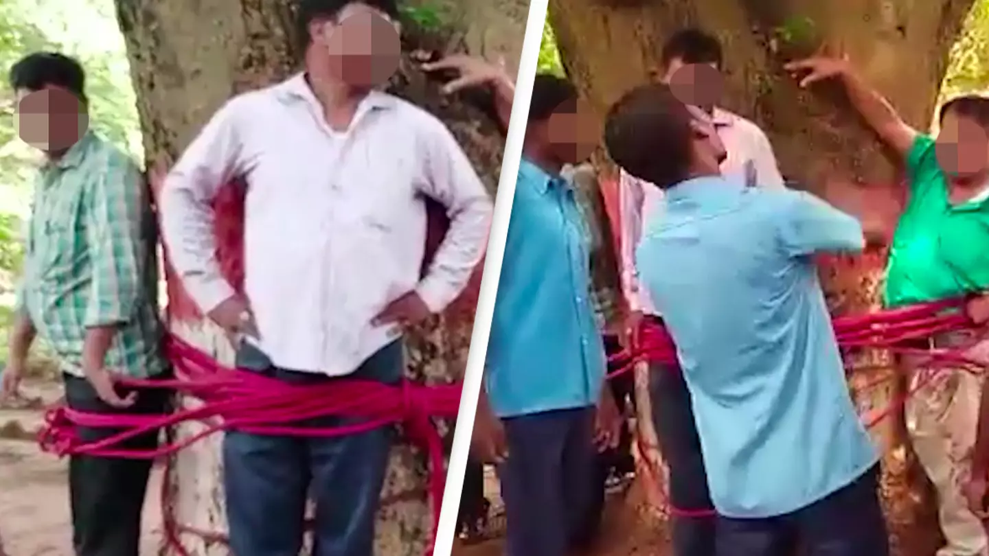 Students tie their teachers to a tree and beat them for 'giving bad grades'